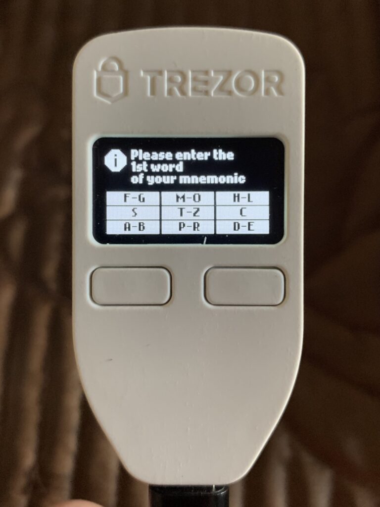 Trezor One Type Recovery Seed
